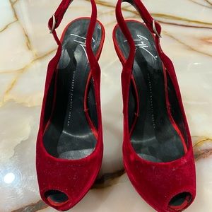 giuseppe zanotti red velvet platform heels